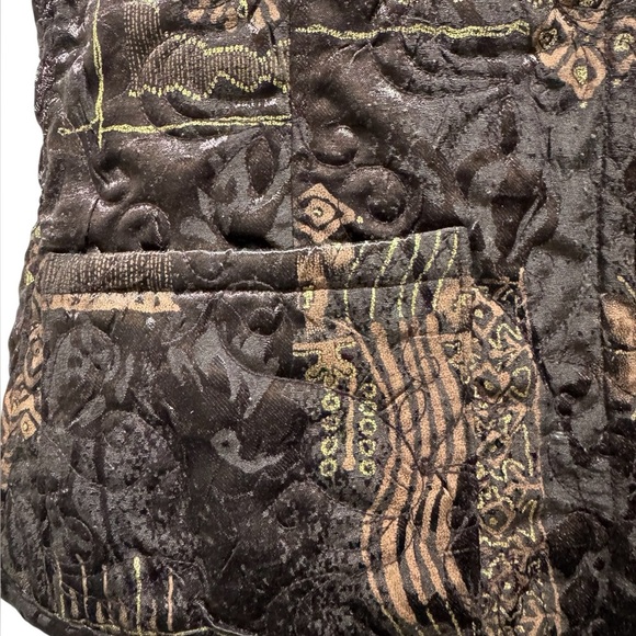 Chico’s Jacquard Quilted Vest Brown Metallic Pattern Zip Front Size 0 XS - Picture 8 of 14